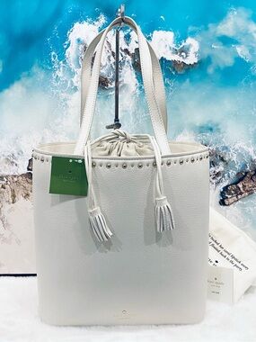 Kate Spade White studded Hattie tote bag white soft leather bucket NWT